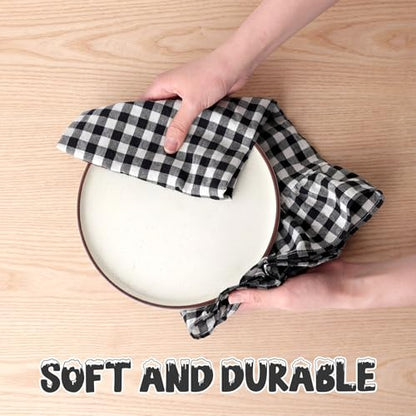 HunnmingRe Matte Black Kitchen Towels Set of 2, 100% Cotton Ruffled Gingham Dish Towels 18"x28" Tea Cloths Classic Plaid Pattern for Farmhouse Charm, Drying Dishes, Entertaining Guests - color: Matte Black, style: Gingham