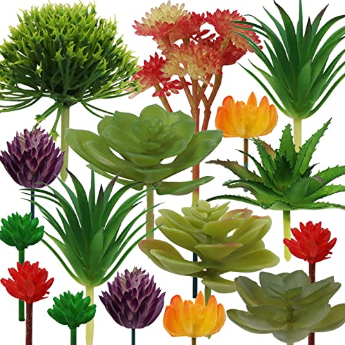 Artificial Succulents Plants, 16pcs Colorful Fake Succulents, Mini Artificial Succulents for DIY Home Floral Wall Garden Office Decoration (Unpotted)