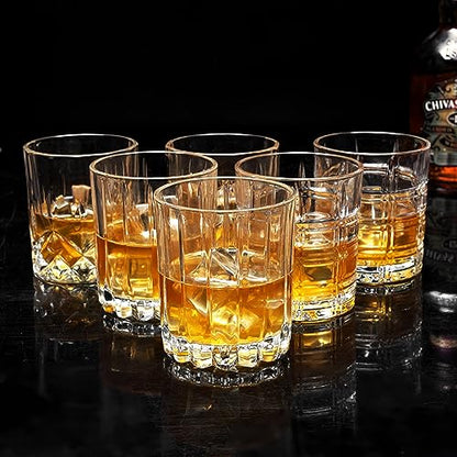 KANARS Crystal Whiskey Glasses Mixed 10 Oz Scotch Glasses Set of 6 | Rock Bar Tumblers 3 Patterns in Luxury Gift Box for Birthday, Anniversary, Housewarming, Father's Day and Wedding - color: Set of 6