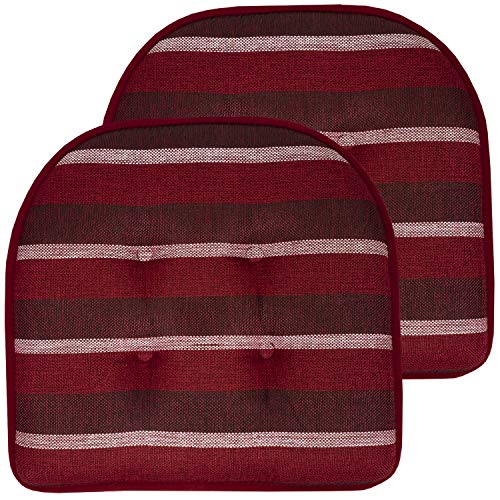 Sweet Home Collection Chair Cushion Memory Foam Pads Tufted Slip Non Skid Rubber Back U-Shaped 17" x 16" Seat Cover, 2 Count (Pack of 1), Bradford Burgundy - color: Bradford Burgundy, size: 2 Pack, style: Foam Pads