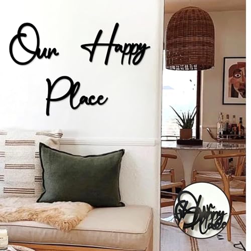 Our Happy Place Wall Plaque Home Sign Wood Family Living Room Wall Decor | Wooden Our Happy Place Sign, Adhesive Family Wall Decor, Welcome Home Sayings, Peel And Stick, Farmhouse Art Wall Decorations - color: Happy Place