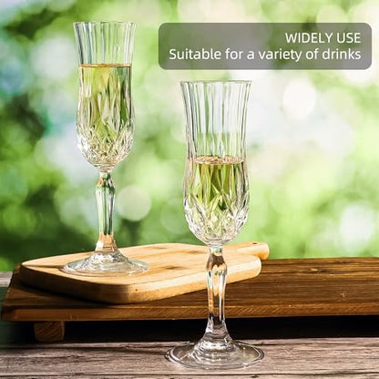 Champagne Flutes Set of 12, 4 oz Vintage Champagne Glasses with Cut Design | Elegant Stemware for Champagne, Prosecco, Mimosa, Dishwasher Safe, Ideal for Weddings, Parties, and Home Use