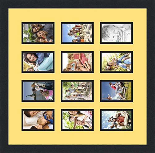 ArtToFrames Collage Photo Frame Double Mat with 12-3.25x4.75 Openings with Satin Black Frame and Canary mat. - color: Canary, size: 12 - 3.25x4.75