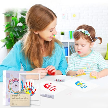 CHERRY CHEERS Family Handprint Kit with Light, Handprint Keepsake Frame, Wooden Led Light, Easy Install, No Need Screw etc, Non-Toxic Paints (White) - color: White