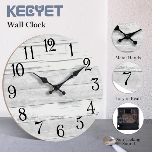 KECYET Small 8 Inch Wall Clock Battery Operated Gray White Silent Farmhouse | Round analog clock; large easy-read dial for bathroom, kitchen, bedroom & living room; 1 AA battery (not included) - color: Light Gray, size: 8"