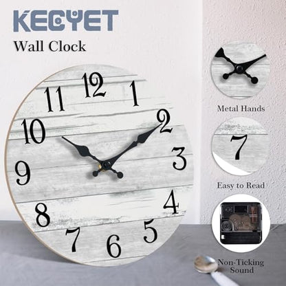 KECYET Small 8 Inch Wall Clock Battery Operated Gray White Silent Farmhouse | Round analog clock; large easy-read dial for bathroom, kitchen, bedroom & living room; 1 AA battery (not included) - color: Light Gray, size: 8"