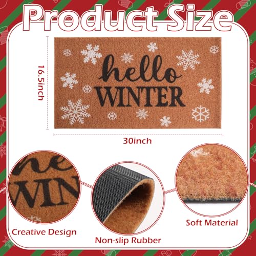 Tinideya Christmas Welcome Front Doormat, Xmas Non Slip Outdoor Mat Rug with Christmas Snowflake Decoration Pattern for Farmhouse Home Entrance Decor Yard Floor Patio, 17 x 30 Inches(Hello Winter) - style: Hello Winter