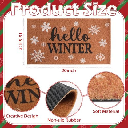 Tinideya Christmas Welcome Front Doormat, Xmas Non Slip Outdoor Mat Rug with Christmas Snowflake Decoration Pattern for Farmhouse Home Entrance Decor Yard Floor Patio, 17 x 30 Inches(Hello Winter) - style: Hello Winter