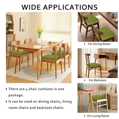 ELFJOY Non-Slip Chair Cushions for Dining Chairs Green 16.7"x16" | 4 Pack, with Ties and Washable Cover, U Shape, Breathable Fabric, for Kitchen Dining Office Folding Chairs，Comfortable - color: Green