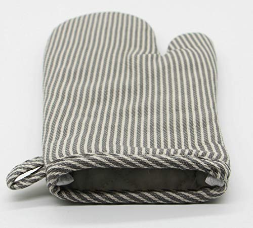Cotton Oven Mitts and Pot Holders Set, Grey Stripes, Set of 3 | Quilted Oven Mitts Heat Resistant, Pot Holders and Oven Mitts For Kitchen