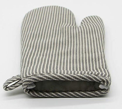 Cotton Oven Mitts and Pot Holders Set, Grey Stripes, Set of 3 | Quilted Oven Mitts Heat Resistant, Pot Holders and Oven Mitts For Kitchen