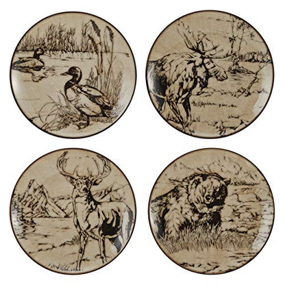Mossy Oak 16-Piece Stoneware Dinnerware Set, Service for 4 with Dinner Plates, Salad Plates, Bowls and Mugs, Lodge-Style Wildlife Animal Sketch Design, Dishwasher and Microwave Safe