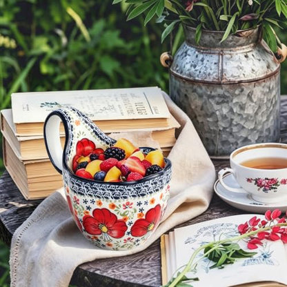 ALMA Soup Bowl With Handle,16oz Handpainted Floral Soup Mug Microwave Safe | Ceramic Large Loop Handle, Enjoy Soup,Cereal,Stew,Ice Cream,Snack,Fruits,Chili, Farmhouse Gift for Grandma Mom Homemakers - color: Red Lily