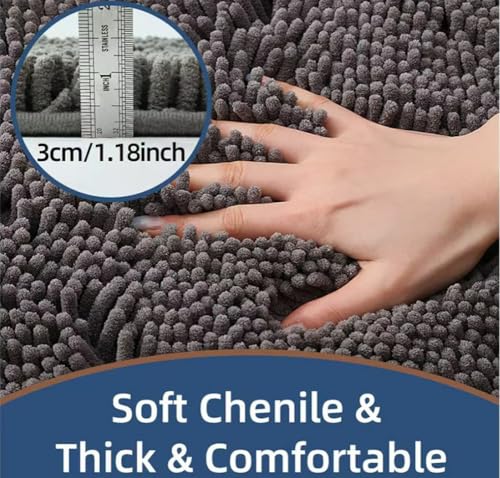 Thick Soft Fluffy Chenille Bath Mat,Super Absorbent Bathroom Mat,Non Slip Bath Rug for Bathroom Floor,Quick Drying Soft Touch Bath Mat (Grey,19.7 * 31.5in)