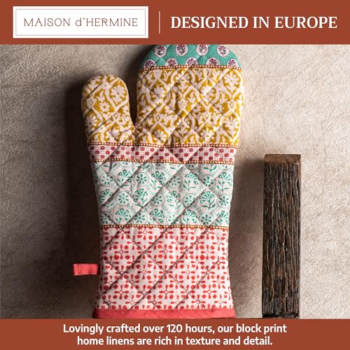Maison d'Hermine Oven Gloves 100% Cotton Oven Mitt (7" x 13", Pack of 1) | With Loop Heat Resistant BBQ Cooking Gloves Baking Grilling Kitchen Handling Hot Pans Spring Summer - Provence - color: 002 - Provence, size: 7.5" x 13" (Oven Mitt)