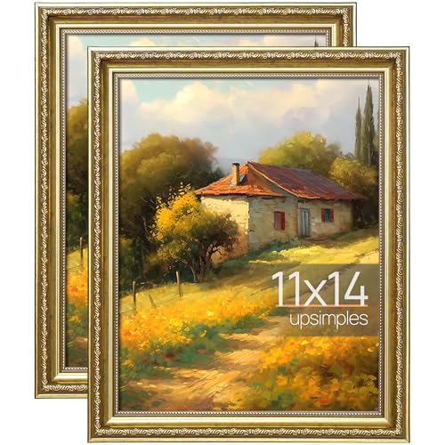 upsimples Vintage 11x14 Picture Frame, Antique Gold Frames, 2 Pack | Gold Picture Frames, Fits 11 x 14 Photos, Elegant Vintage Design, Wall or Tabletop Decor, for Wedding or Family Memorie - color: Gold, size: 11x14