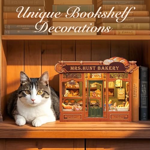 DIY Miniature House Kit - Book Nook Bakery | 3D Wooden Puzzles for Adults Bookshelf Mini Building Gifts for Women (MRS.Hunt Bakery) - style: MRS.Hunt Bakery