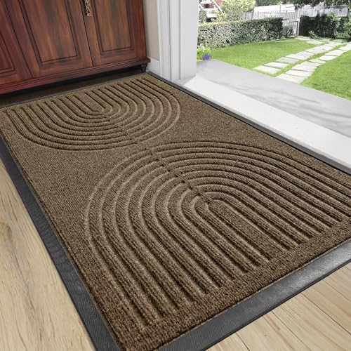 RORA Heavy Duty Door Mat Outside Entrance, Indoor Welcome Doormat 24x36 | Brown Outdoor Front Door Mats, Absorbent, Dirt Trapper with Non-Slip Rubber Backing, Low Profile mats for entryway - color: Brown, size: 36x24 inch