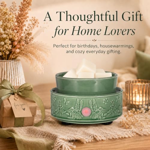 3-in-1 Wax Melt Warmer for Scented Wax, Hummingbird Ceramic Wax Warmer | Fragrances Candle Oils, Home Fragrance Burner,Electric Candle Warmer for Mom Women(Green) - color: Green Hummingbird