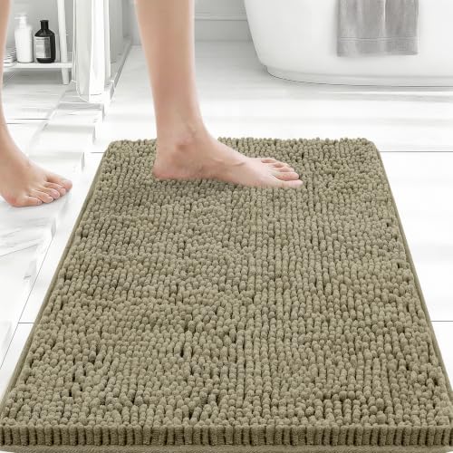 Bcoimo Small Bath Rug Mat,24x17 Chenille High Absorbent Latte Bathroom Mats | Non Slip with Rubber Backing Bathroom Rugs Machine Washable;Extra Soft Bath Rug ;High Absorbent And Quick Dry Microfiber mat - color: Latte, size: 24x17