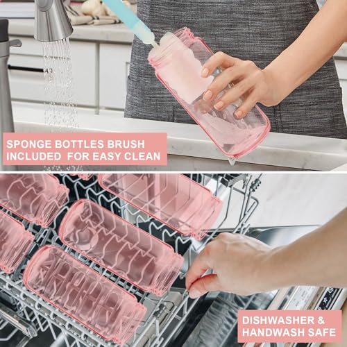 Ruckae Pink 16oz 10 Pack Juice Bottles, Glass Bottles Juicing with Lids, Smoothie Cup Lids and Straws, Water Bottle Mason Jar Drinking Glasses for Juicing, Smoothies, Kombucha - color: Pink, size: 16oz-10pack