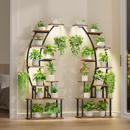 BACEKOLL Plant Stand Indoor with Grow Lights, 63" Tall Lighted Plant Shelf | 9 Tier Corner Plant Holder for Indoor Growing, Large Flower Display Rack for Living Room, Bedroom, Office, Home Decor, Black
