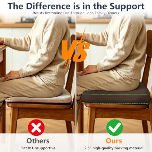 Chair Cushions for Dining Chairs Set of 4, 17" x 16" x 2.5" Thick D-Shaped Seat Cushions with Removable Washable Cover and Ties, Non-Slip Chair Pads for Kitchen, Indoor Dining Room (Brown) - color: Brown