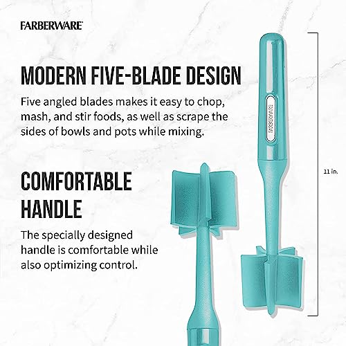 Farberware Heat Resistant Nylon Meat and Potato Masher, Safe for Non-Stick Cookware, Aqua Sky - color: Aqua