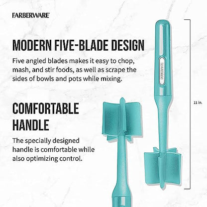 Farberware Heat Resistant Nylon Meat and Potato Masher, Safe for Non-Stick Cookware, Aqua Sky - color: Aqua