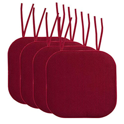 Sweet Home Collection Chair Cushion Memory Foam Pads with Ties Honeycomb Pattern Slip Non Skid Rubber Back Rounded Square 16" x 16" Seat Cover, 4 Pack, Wine Burgundy 4 Pack - color: Wine Burgundy, size: 4 Count (Pack of 1)