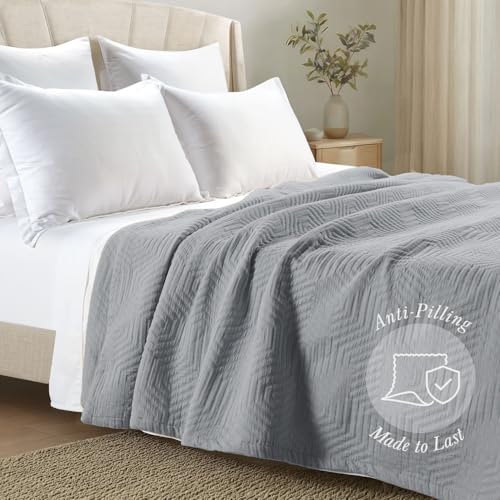 Threadmill Luxury Cotton Blankets for Twin Size Bed | All-Season 100% Cotton Twin Blanket for Bed | Aster Jacquard Lightweight, Soft & Cozy Coverlet, 350GSM, 68 x 90 inches | Scottish Grey | 100% Cotton, Sateen Weave, Jacquard Pattern, 350 GSM, 68x90 in,