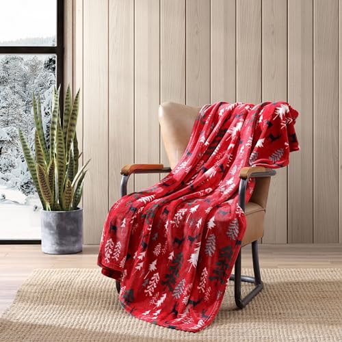 Eddie Bauer - Throw Blanket, Ultra-Soft & Reversible Plush Bedding, Blanket for Couch & Bed (Deer Woods Red, 50" x 60") - color: Deer Woods Red, size: 50" x 60"