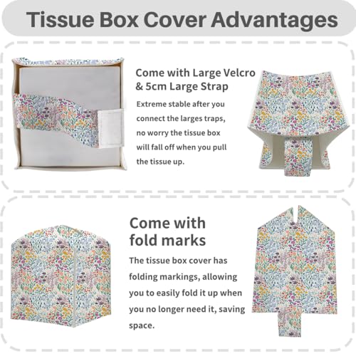 Floral Tissue Box Cover, Tissue Box Holder for Home, Playoom 5x5IN - color: Wildflowers 386