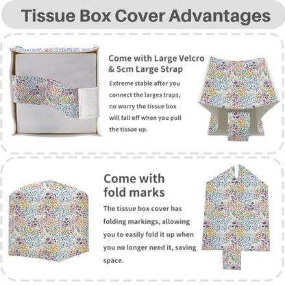 Floral Tissue Box Cover, Tissue Box Holder for Home, Playoom 5x5IN - color: Wildflowers 386