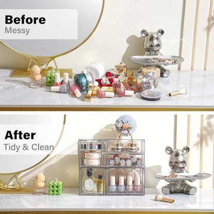 Prsildan Acrylic Makeup Organizer Clear Storage Drawer with 6 Small Drawers | Transparent, Vanity Organizers, For Bathroom Kitchen Cabinet Office Desk Under Sink, Set of 2 - size: 6 Drawers