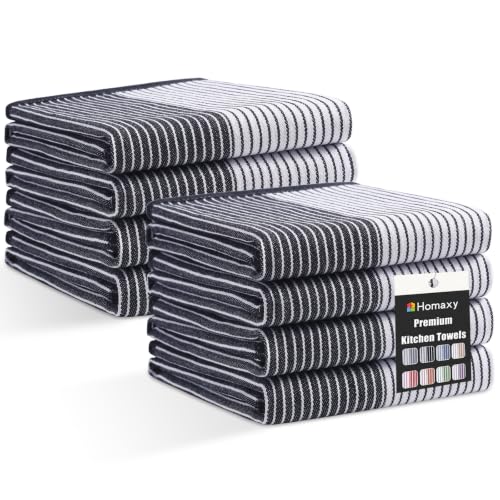 Homaxy Premium 100% Cotton Kitchen Towels 18"x28", 8 Pack, Black | Large Kitchen Hand Towels, Soft and Absorbent Tea Towel, Dish Towels with Hanging Loops - color: Black, size: 18 x 28 - 8 Pack