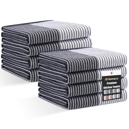Homaxy Premium 100% Cotton Kitchen Towels 18"x28", 8 Pack, Black | Large Kitchen Hand Towels, Soft and Absorbent Tea Towel, Dish Towels with Hanging Loops - color: Black, size: 18 x 28 - 8 Pack