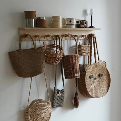 Wall Mounted Coat Rack with Shelf, Entryway 8 Hooks, 2 Pack | Birch finish shelf - color: 2PC-Birch colored veneer