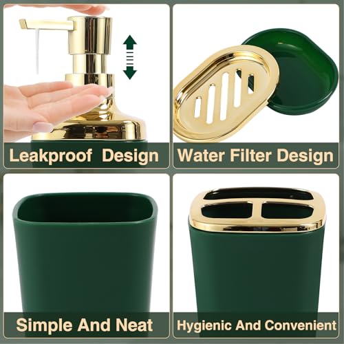 Bathroom Sets with Shower Curtain and Rugs Bathroom Accessories Set Dark Green Bathroom Set,Soap Dispenser & Toilet Brush Holder Set with Stainless Steel Trash Can(23 PCS) - size: Dark Green, style: Bath Set+Waffle Shower Curtain+Bath Rugs