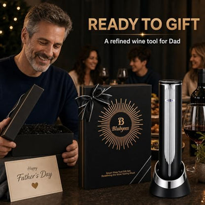 BLUBYEES Electric Wine Bottle Opener with Charging Base & Built-in Foil Cutter – Rechargeable Intelligent Touch-Activated Automatic Corkscrew – Luxury Christmas Wine Gifts for Women, Men, Seniors | Automatic touch-activated cork removal and ejection, Buil