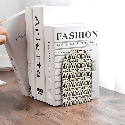 Scandinavian Geometric Shapes (2) Print Wooden Bookends,1 Pair Book Ends,Book Organizer for Home Office School Desk