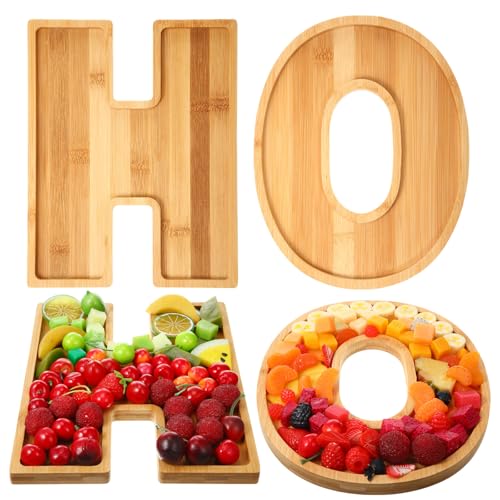2 Pcs H O Christmas Letters Charcuterie Board Wooden Letters serving Platter Snack Serving Tray for Food Fruit Bread Cake Cookies Candy Christmas Serving Tray for Home Party Decor