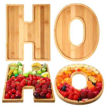 2 Pcs H O Christmas Letters Charcuterie Board Wooden Letters serving Platter Snack Serving Tray for Food Fruit Bread Cake Cookies Candy Christmas Serving Tray for Home Party Decor