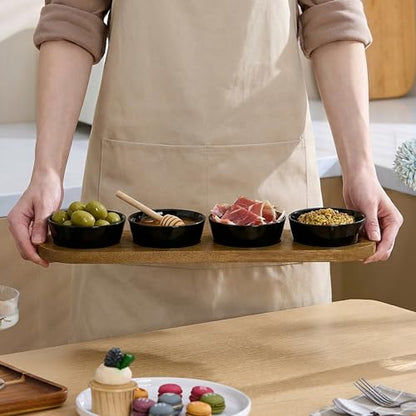 6oz Black Ceramic Chips and Dip Serving Platter For Olive Cracker Tray,Small 4Inch Bowls Cranberry Sauce Relish Dish for Appetizer,Side Dishes,Cheese ball,Dipping,Dessert,Salsa,Tapas - color: Black