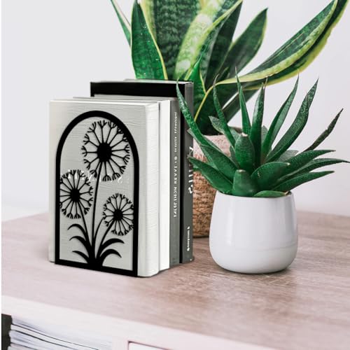 5.3"x4.3"x7.9" Metal Bookends, Heavy Duty Book Ends for Shelves | Dandelion Theme Cast Iron Book Supports, 1 Pair Decor Stoppers for Desk, Library, Office & Home Shelves - style: Gothic Crow