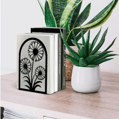 5.3"x4.3"x7.9" Metal Bookends, Heavy Duty Book Ends for Shelves | Dandelion Theme Cast Iron Book Supports, 1 Pair Decor Stoppers for Desk, Library, Office & Home Shelves - style: Gothic Crow