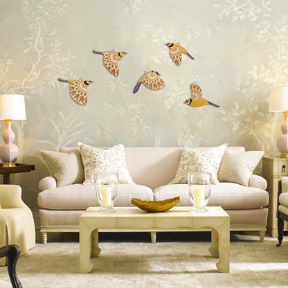 Vumyhuby 5-Piece Blue Wooden Bird Wall Art, Rustic Folk Flying Bird Decor - color: Blue
