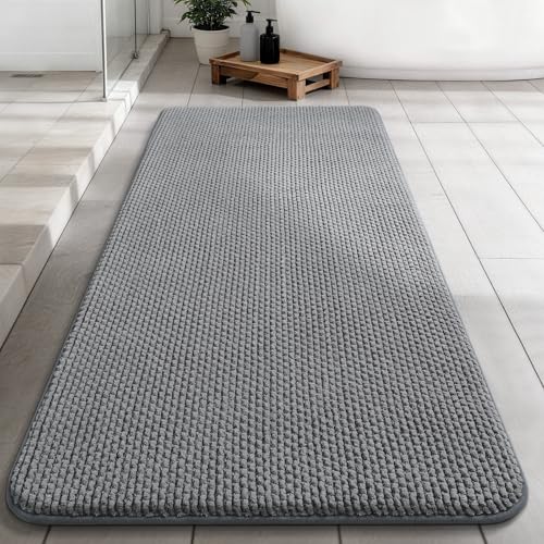 Bathroom Rugs 24x47, Extra Thick Soft Absorbent Chenille Bath Rug Non-Slip Quick Dry, Machine Washable Bath Mats for Bathroom, Floor, Tub and Shower, Home Decor, Dark Grey - color: Dark Gray, size: 24" x 47"