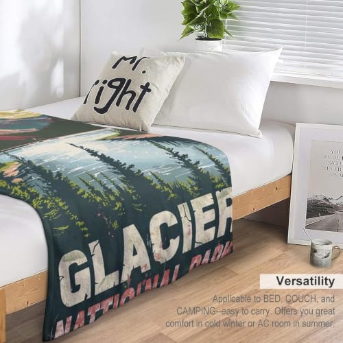 Mid Century Glacier National Park 03 Flannel Blankets Fleece Soft Throw Lightweight Plush Gifts for Couch, Bed, Cozy Sofa Plush, Chair, Lovers 30x40in（75x100cm） - color: Style, size: 30x40in（75x100cm）