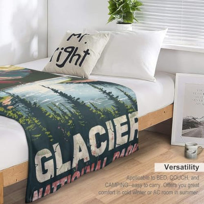 Mid Century Glacier National Park 03 Flannel Blankets Fleece Soft Throw Lightweight Plush Gifts for Couch, Bed, Cozy Sofa Plush, Chair, Lovers 30x40in（75x100cm） - color: Style, size: 30x40in（75x100cm）